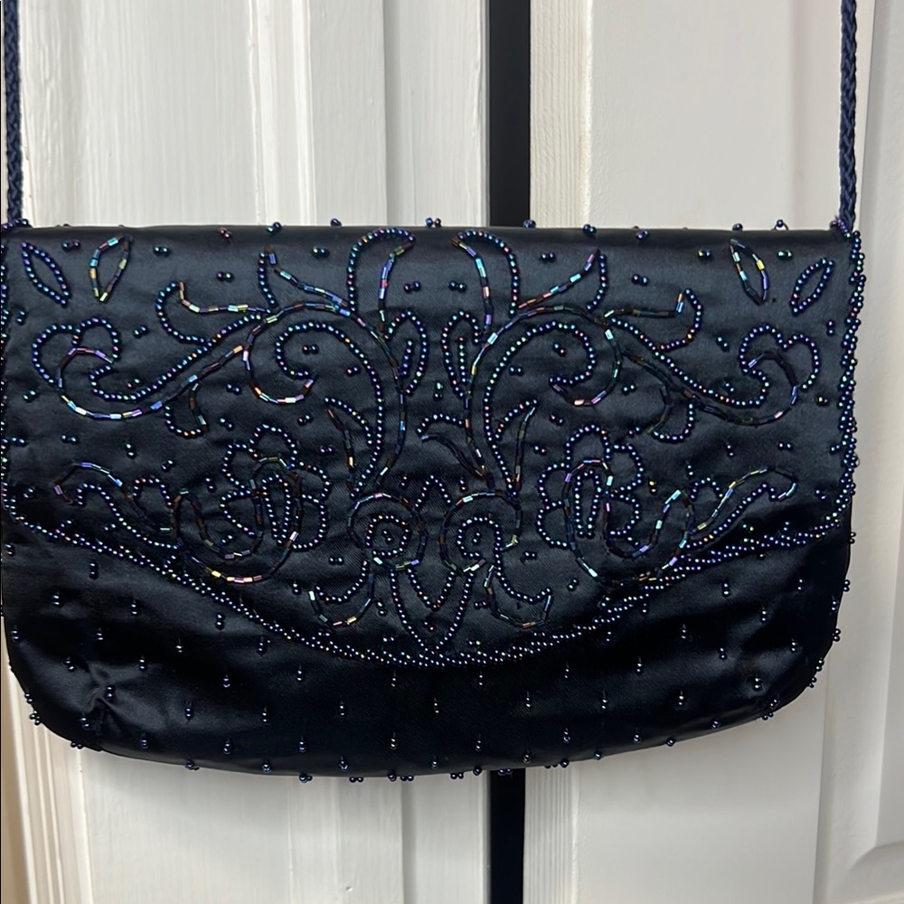 La Regale Elegant Navy Beaded Clutch
